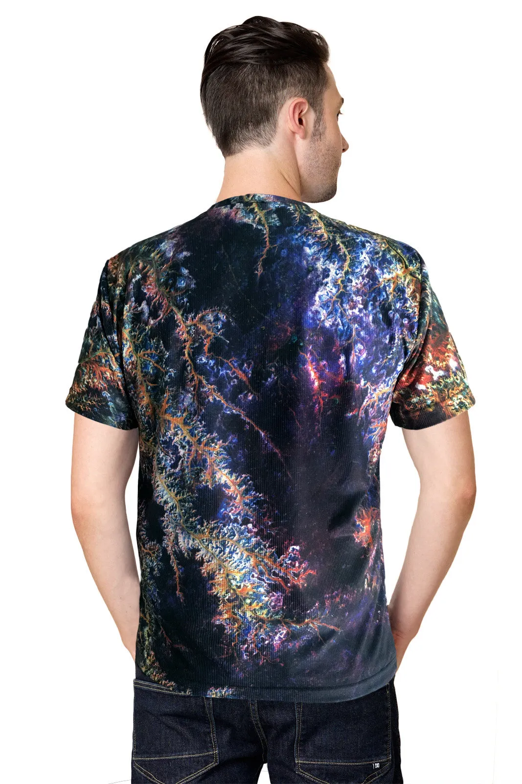 Mens Short Sleeve T-shirt- Printed Image of Earth - Cool Activewear - Ghadamis River