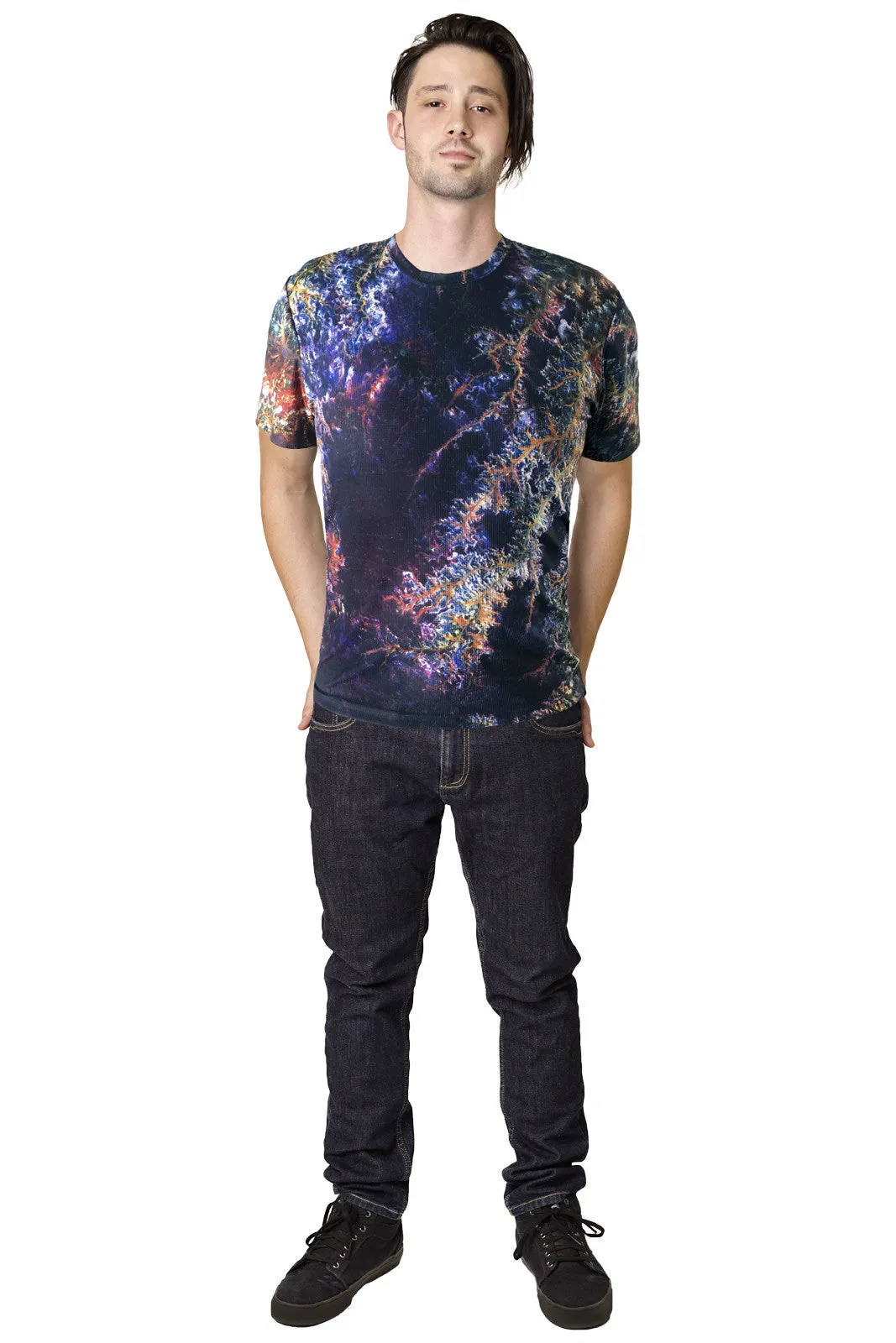 Mens Short Sleeve T-shirt- Printed Image of Earth - Cool Activewear - Ghadamis River
