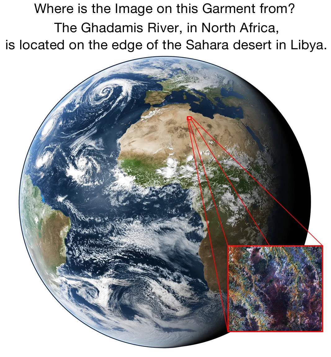 Mens Short Sleeve T-shirt- Printed Image of Earth - Cool Activewear - Ghadamis River