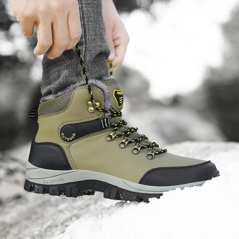 Men's Winter Snow Boots – Waterproof High-Top Warm Plush Climbing Shoes