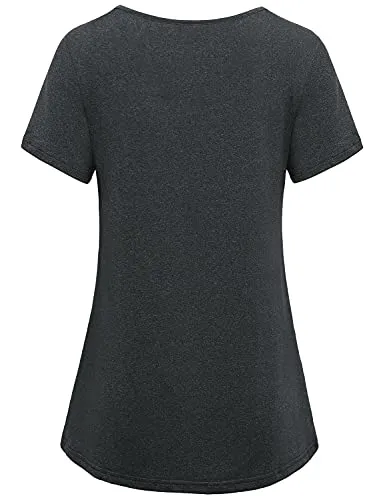 MISS FORTUNE Womens Exercise Shirts Short Sleeve, Ladies Moisture Wicking Shirt Gym V Neck Yoga Tshirt Breathable Athletic Wear Workout Clothes for Women Black Active Dry Hiking T-Shirt M