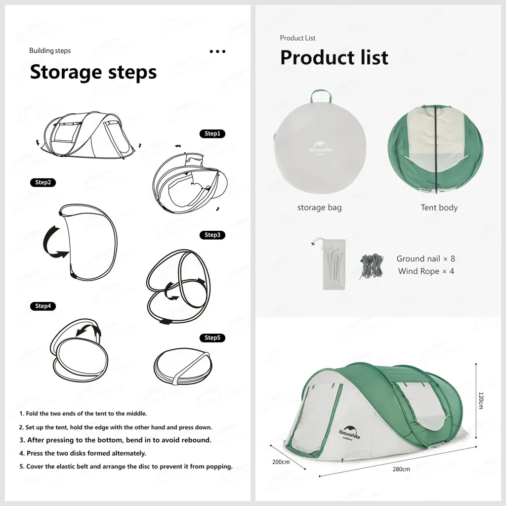 Naturehike - 3-4 Hand Pop Up Automatic Tent
