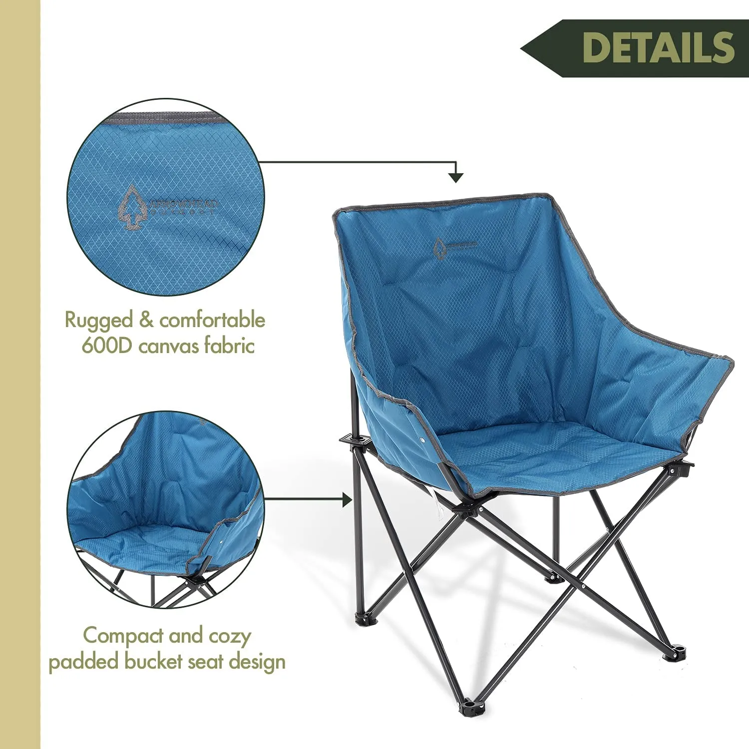 New Arrowhead Outdoor Oversized Heavy-Duty Club Folding Camping Chair in Blue! Retails $118 