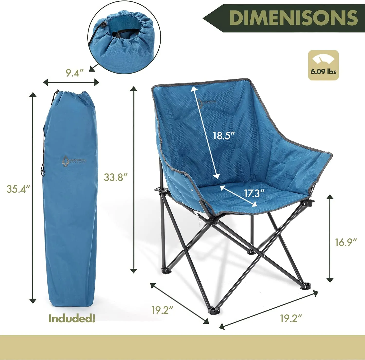 New Arrowhead Outdoor Oversized Heavy-Duty Club Folding Camping Chair in Blue! Retails $118 