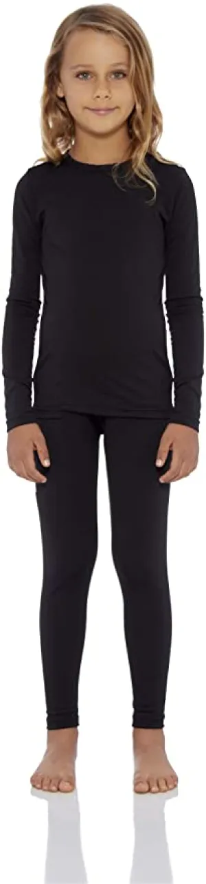 New Bienzoe Girl's High Tech Fiber Thermals Long Johns Tops & Pants Set, Sz 8-10 Years! Black! Great as Pj's!!