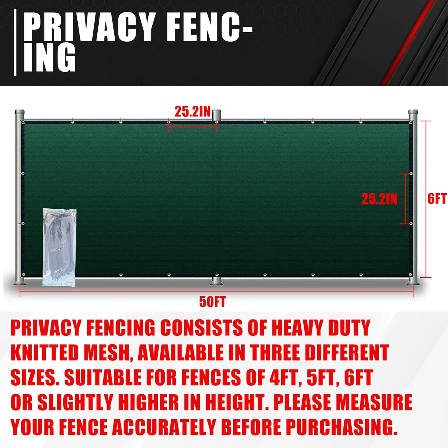 NEW C&T 6 Ft x 50 Ft Green Fence Privacy Screen with Aluminum Grommets Heavy Duty 142 GSM for Wall Garden Yard Backyard Outdoor - Retails $73 