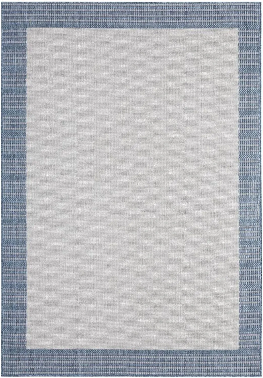 Nicole Miller New York Patio Country Landry Traditional Border Indoor/Outdoor Area Rug, Grey/Blue, 5'2"x7'2" - open_box