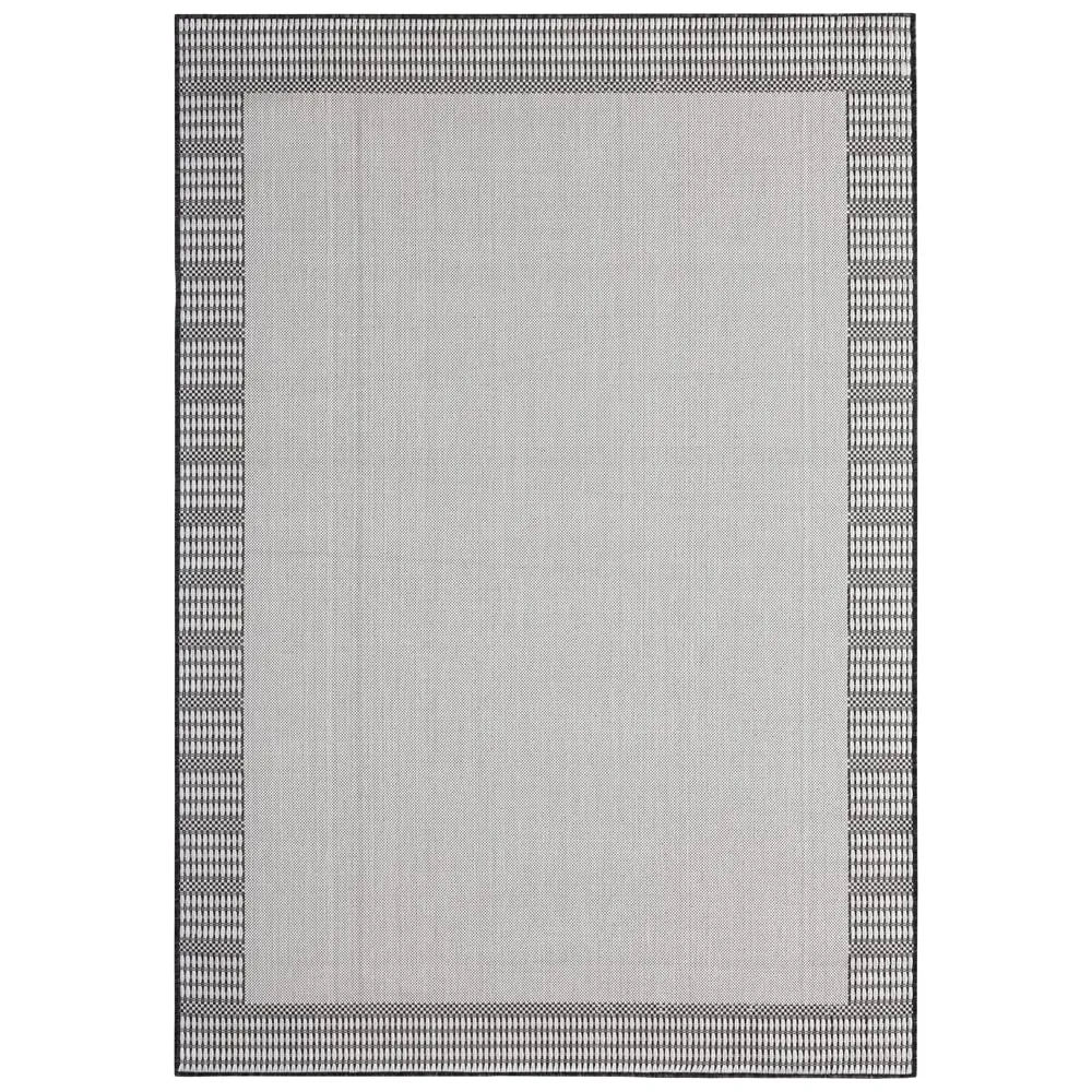 Nicole Miller New York Patio Country Landry Traditional Border Indoor/Outdoor Area Rug, Grey/Blue, 5'2"x7'2" - open_box