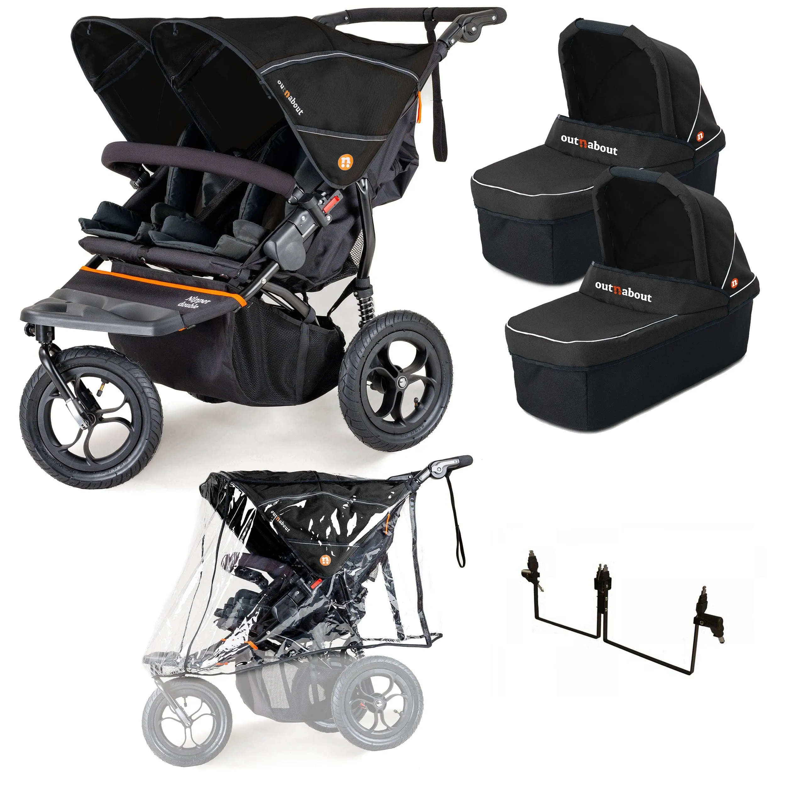 Out n About Nipper Double Twin Starter Kit in Summit Black