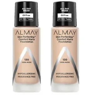 Pack of 2 Almay Skin Perfecting Comfort Matte Foundation, Cool Nude 130