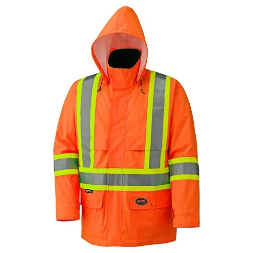 Pioneer V1090150 Lightweight Hi-Viz Safety Rain Jacket, Comfort Fit, Orange