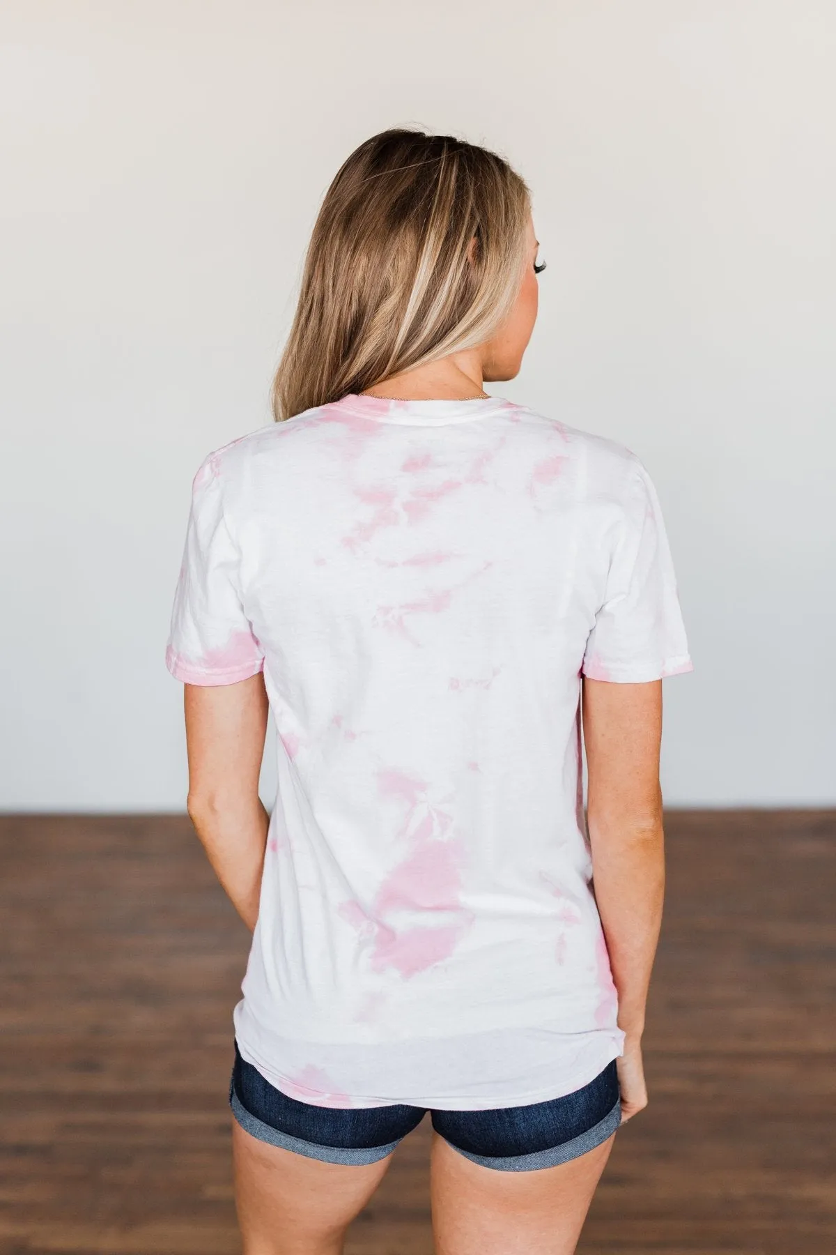 "Happy Camper" Tie Dye Graphic Tee- Pink & Ivory
