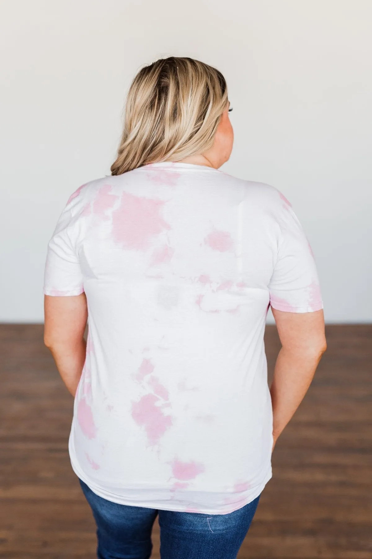"Happy Camper" Tie Dye Graphic Tee- Pink & Ivory