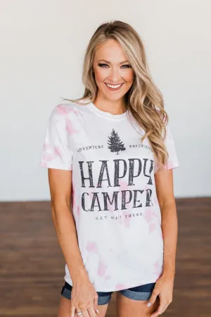 "Happy Camper" Tie Dye Graphic Tee- Pink & Ivory