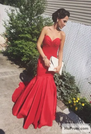 Red Mermaid Sweep Train Prom Dresses Evening Dresses