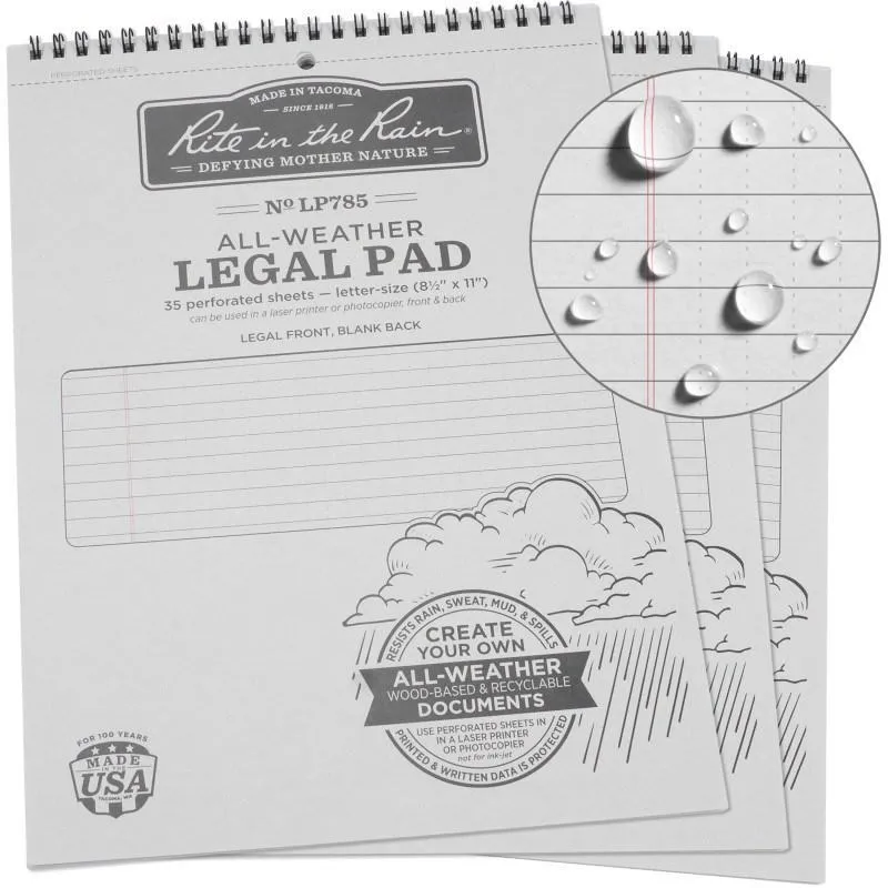 Rite in the Rain NoLP785X3 Top Spiral 8.5x11 Legal Pad Pack of 3