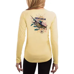 SAND.SALT.SURF.SUN. Blue Marlin Women's UPF 50  UV Sun Protection Performance Long Sleeve T-Shirt