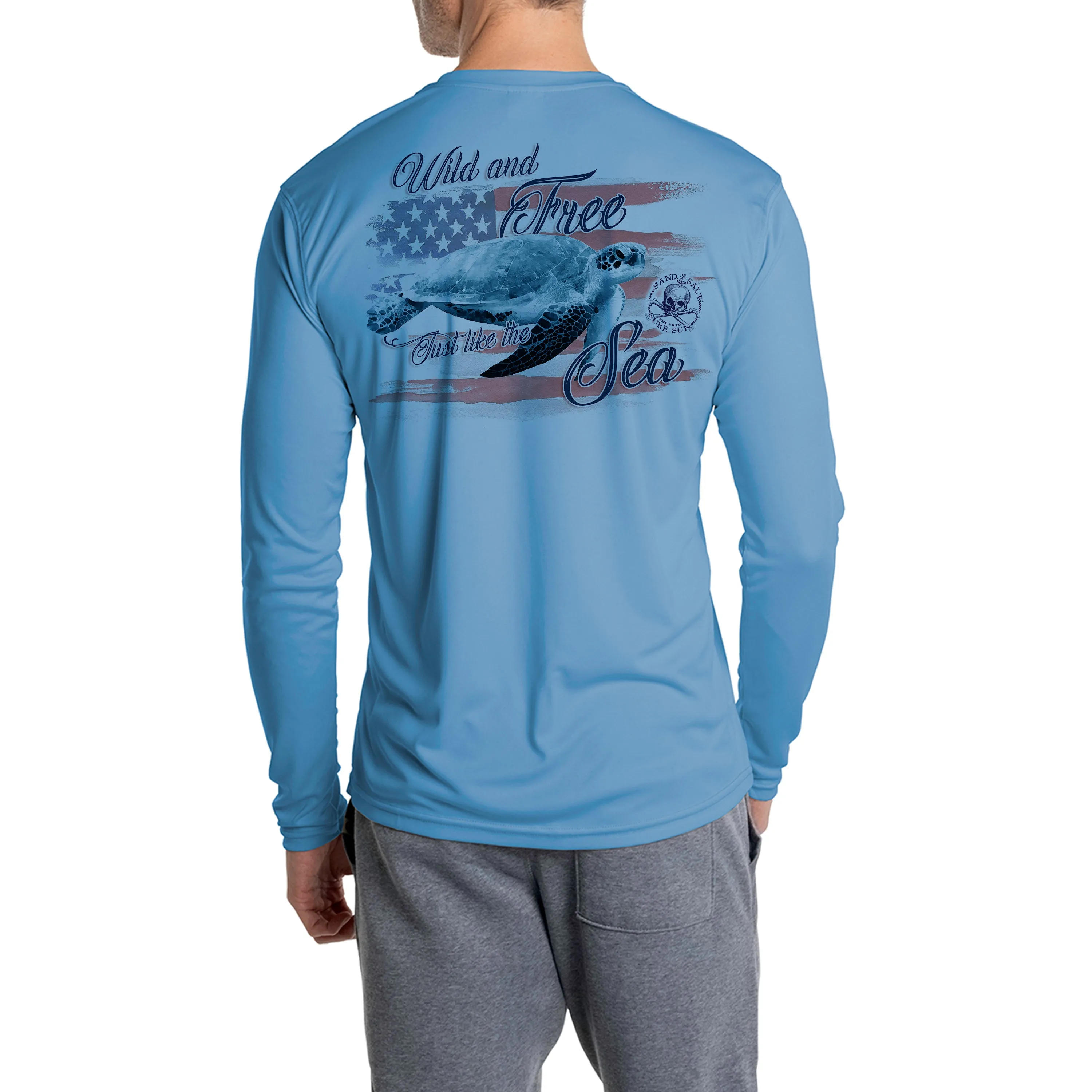 SAND.SALT.SURF.SUN. Flag Turtle Men's UPF 50  UV Sun Protection Performance Long Sleeve T-Shirt