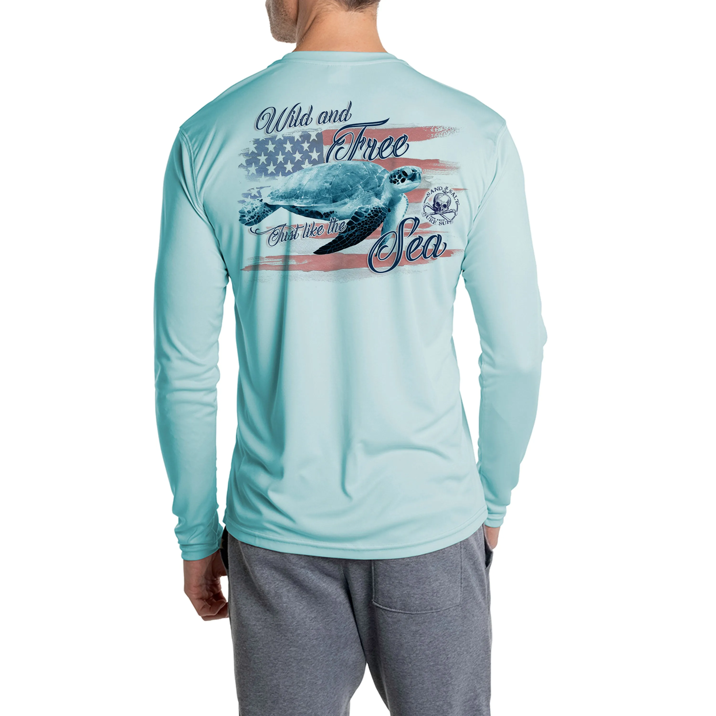 SAND.SALT.SURF.SUN. Flag Turtle Men's UPF 50  UV Sun Protection Performance Long Sleeve T-Shirt