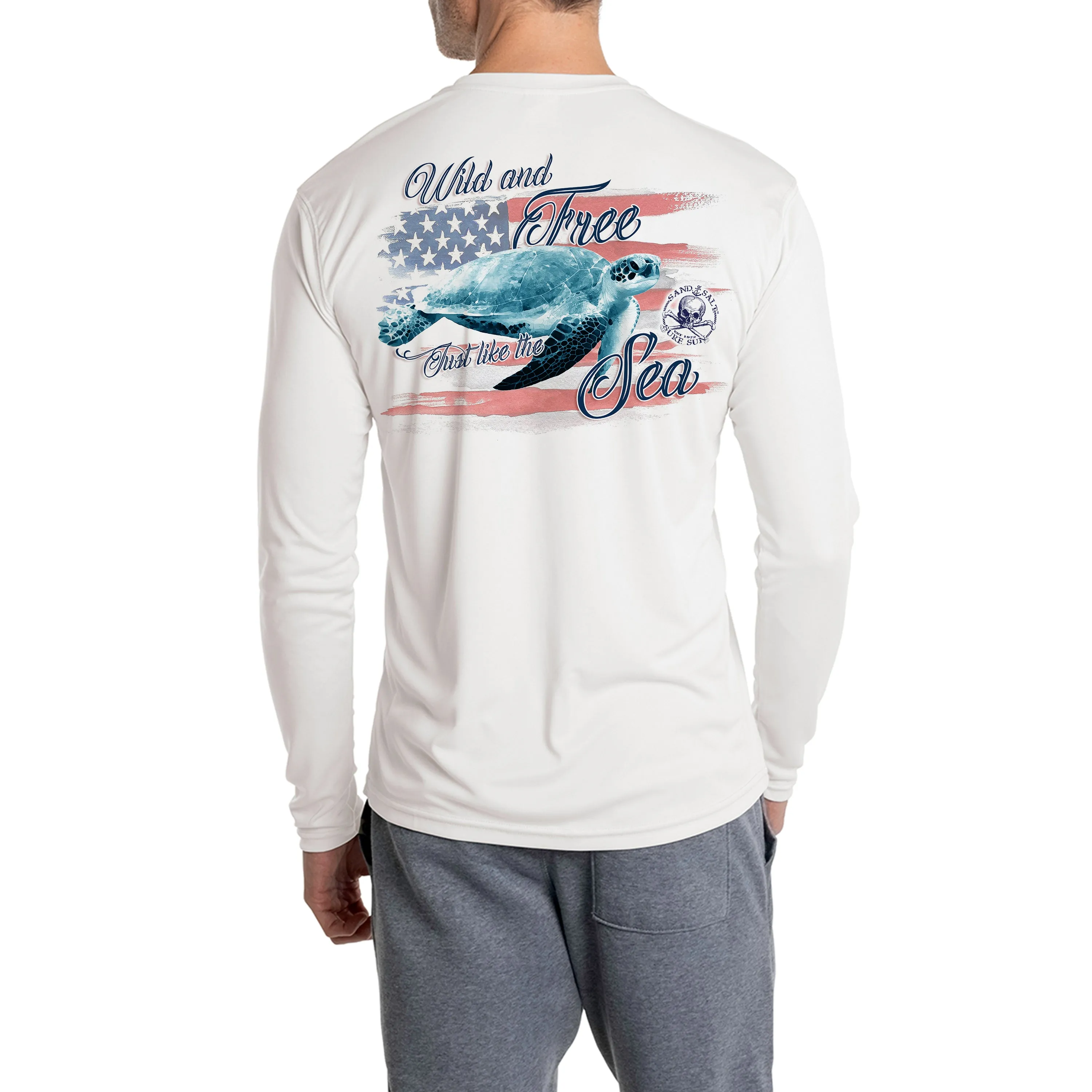 SAND.SALT.SURF.SUN. Flag Turtle Men's UPF 50  UV Sun Protection Performance Long Sleeve T-Shirt