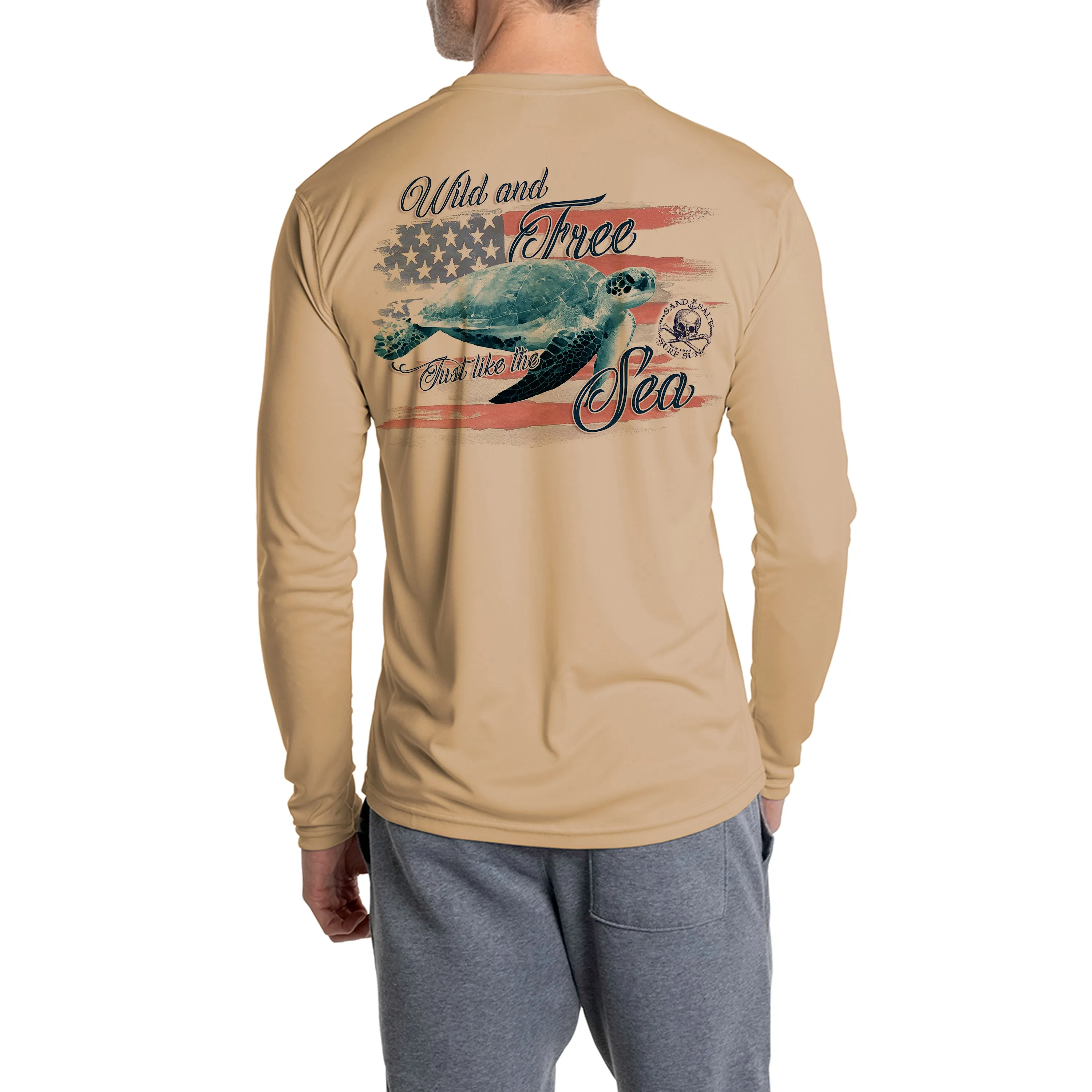 SAND.SALT.SURF.SUN. Flag Turtle Men's UPF 50  UV Sun Protection Performance Long Sleeve T-Shirt