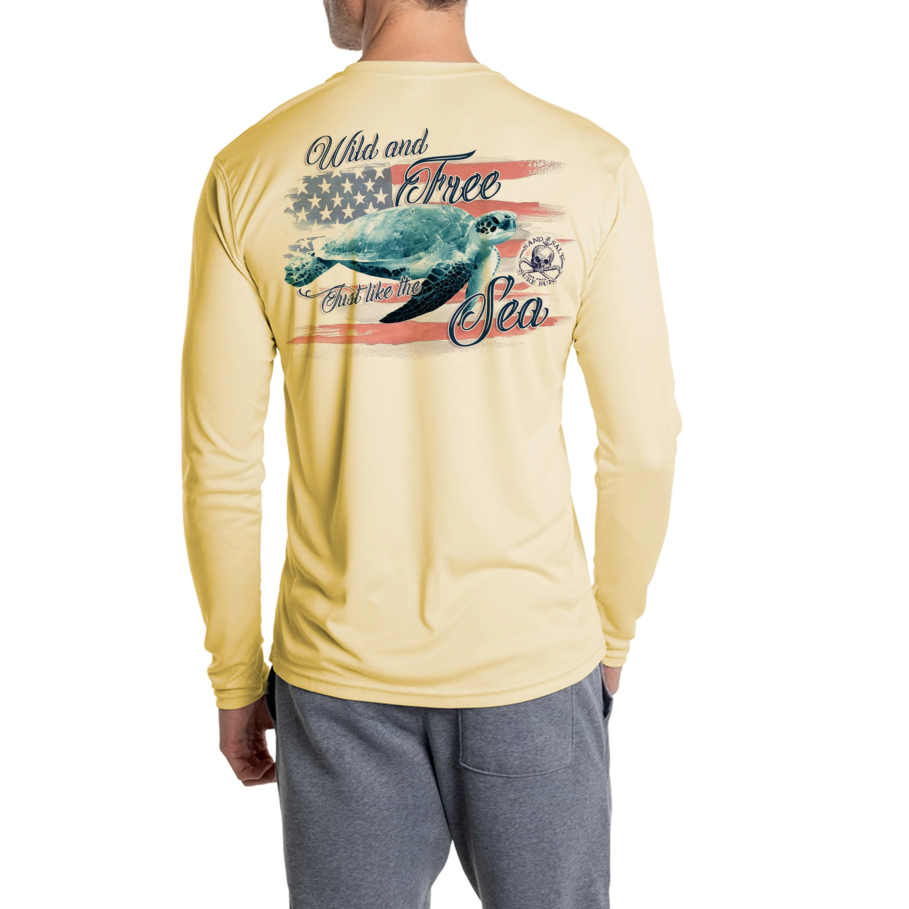 SAND.SALT.SURF.SUN. Flag Turtle Men's UPF 50  UV Sun Protection Performance Long Sleeve T-Shirt