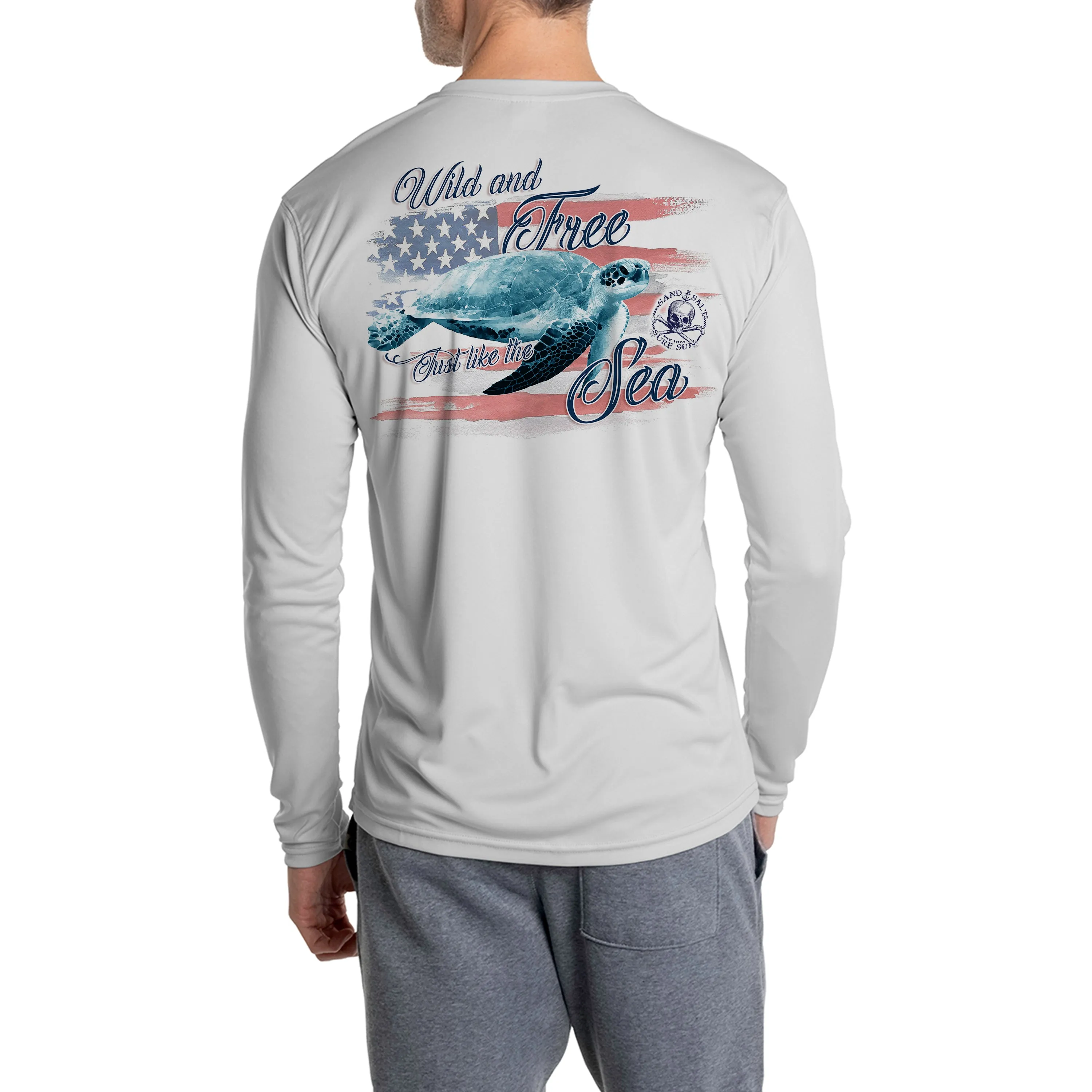 SAND.SALT.SURF.SUN. Flag Turtle Men's UPF 50  UV Sun Protection Performance Long Sleeve T-Shirt