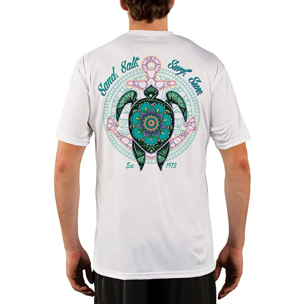SAND.SALT.SURF.SUN. Mandala Turtle Men's UPF 50  UV Sun Protection Performance Short Sleeve T-Shirt