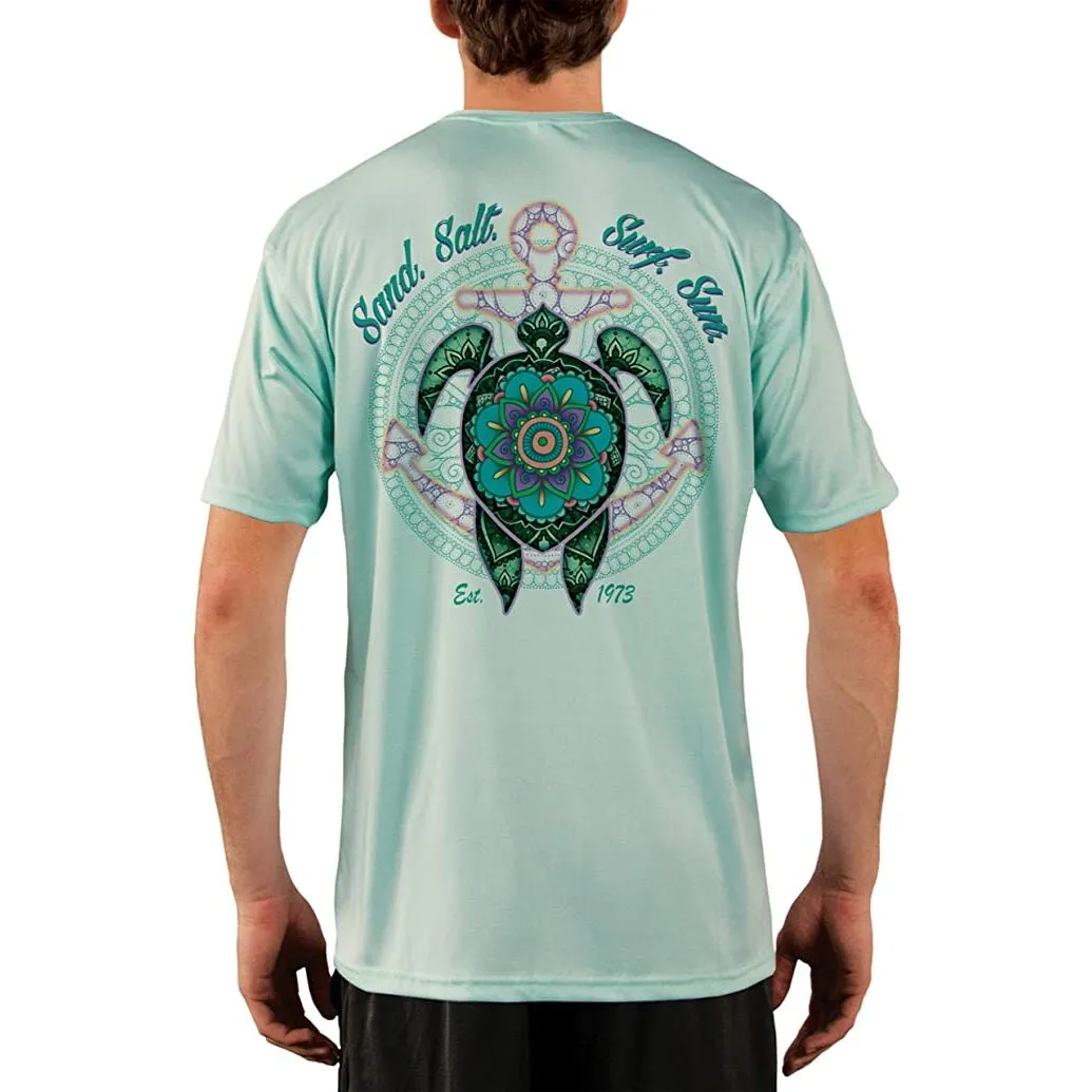 SAND.SALT.SURF.SUN. Mandala Turtle Men's UPF 50  UV Sun Protection Performance Short Sleeve T-Shirt