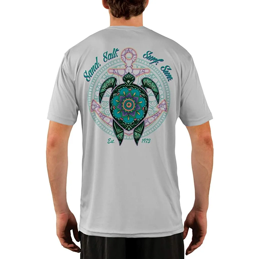 SAND.SALT.SURF.SUN. Mandala Turtle Men's UPF 50  UV Sun Protection Performance Short Sleeve T-Shirt