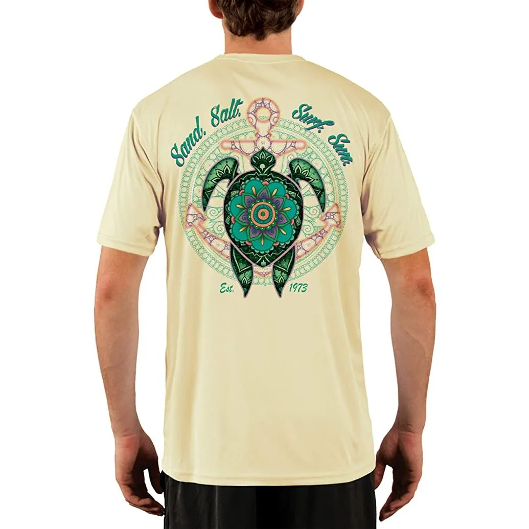 SAND.SALT.SURF.SUN. Mandala Turtle Men's UPF 50  UV Sun Protection Performance Short Sleeve T-Shirt