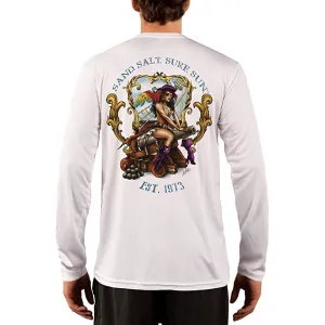 SAND.SALT.SURF.SUN. Pirate Girl Cannon Men's UPF 50  UV Sun Protection Performance Long Sleeve T-Shirt