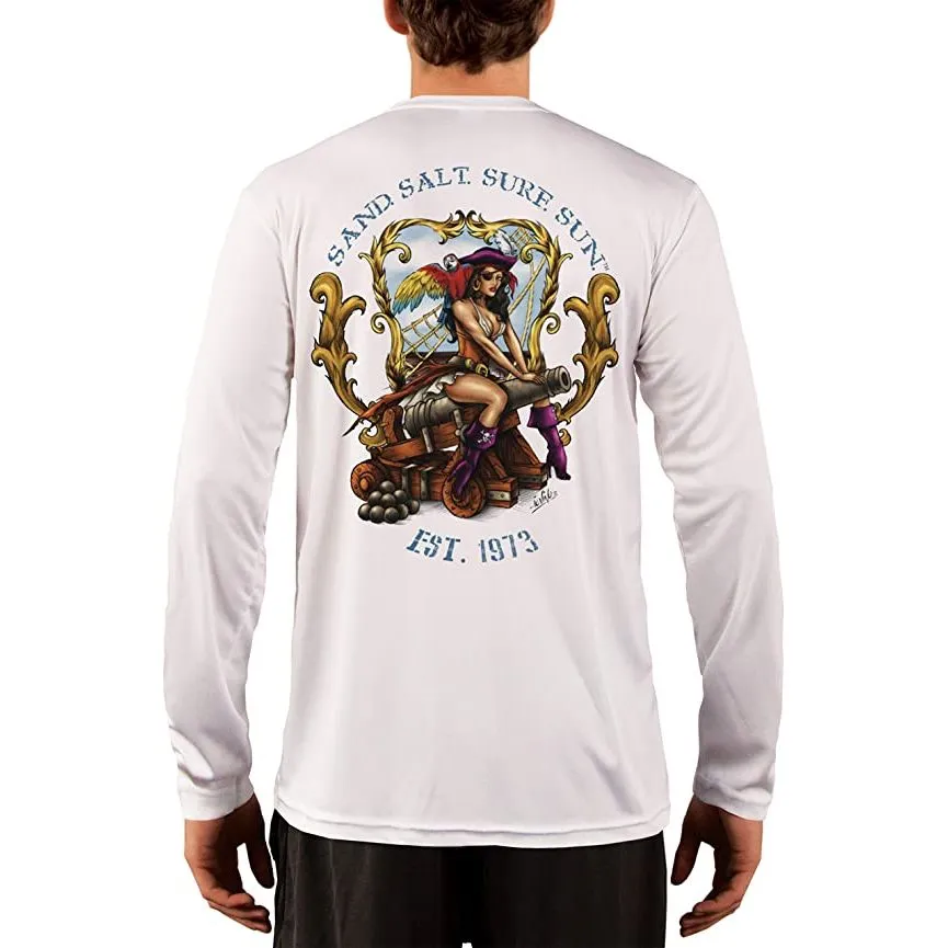 SAND.SALT.SURF.SUN. Pirate Girl Cannon Men's UPF 50  UV Sun Protection Performance Long Sleeve T-Shirt