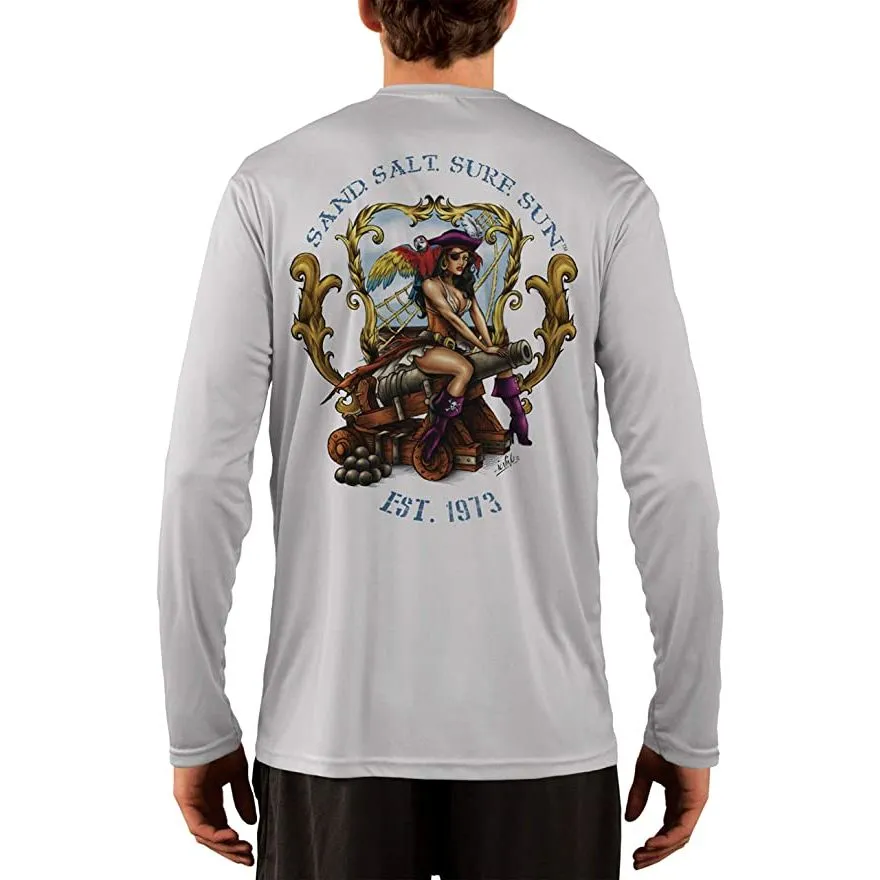 SAND.SALT.SURF.SUN. Pirate Girl Cannon Men's UPF 50  UV Sun Protection Performance Long Sleeve T-Shirt
