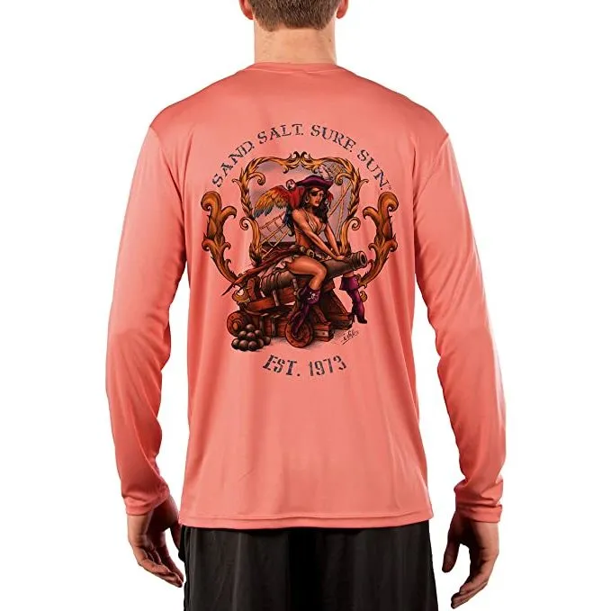 SAND.SALT.SURF.SUN. Pirate Girl Cannon Men's UPF 50  UV Sun Protection Performance Long Sleeve T-Shirt