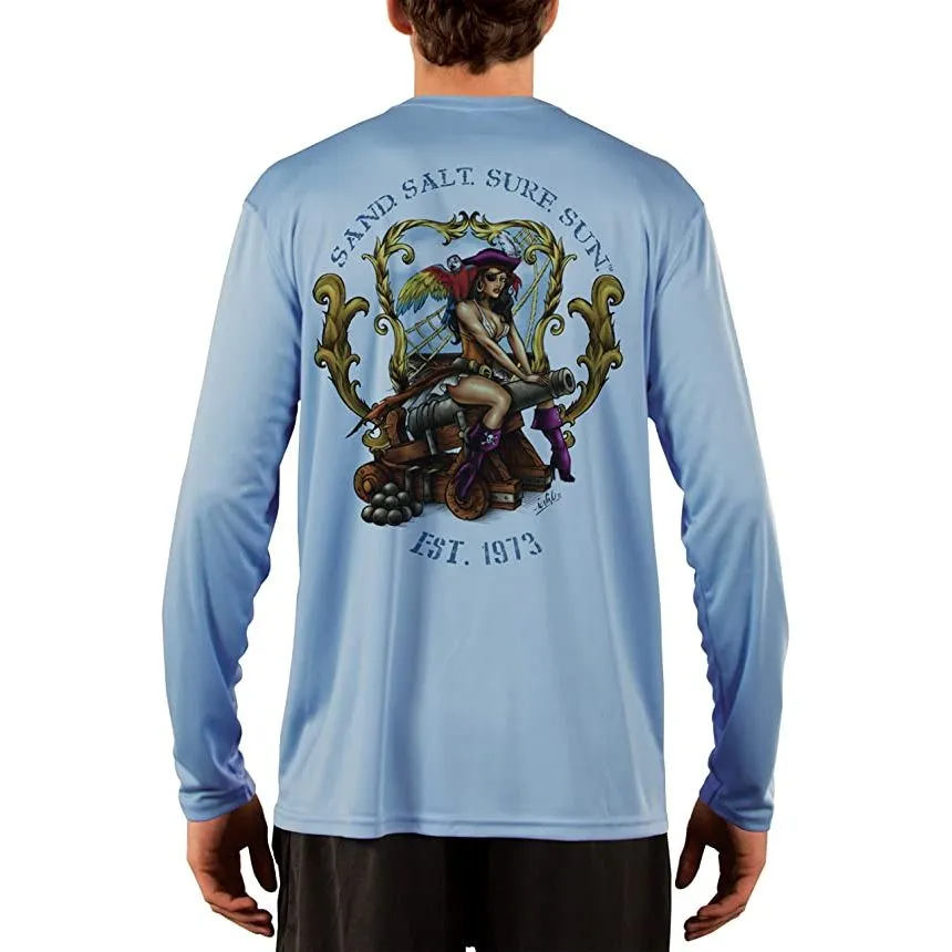 SAND.SALT.SURF.SUN. Pirate Girl Cannon Men's UPF 50  UV Sun Protection Performance Long Sleeve T-Shirt