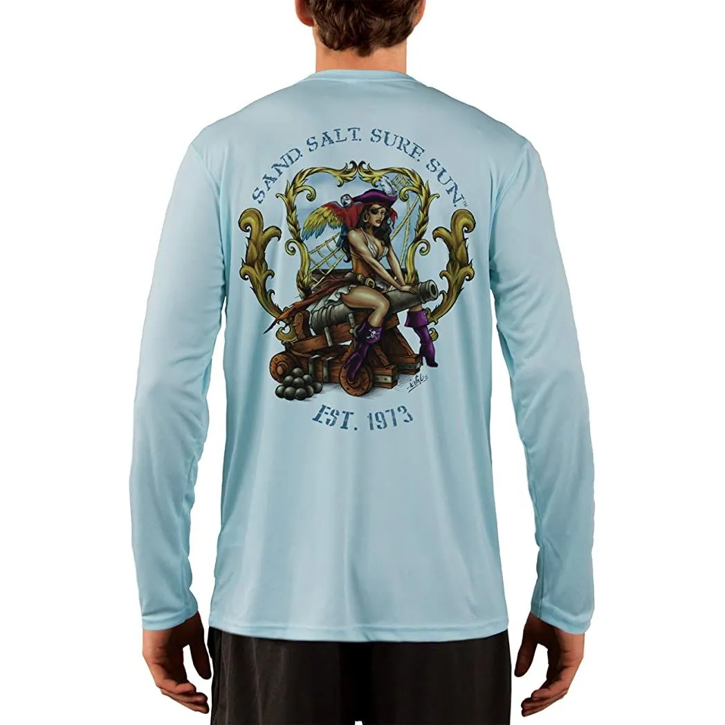 SAND.SALT.SURF.SUN. Pirate Girl Cannon Men's UPF 50  UV Sun Protection Performance Long Sleeve T-Shirt