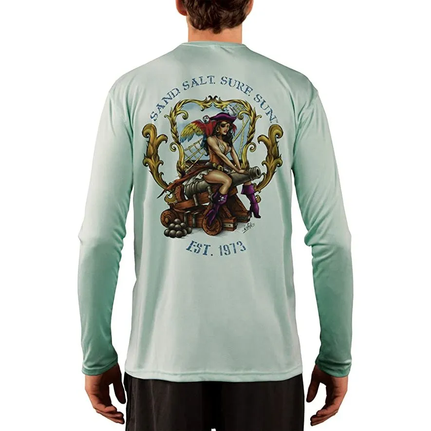 SAND.SALT.SURF.SUN. Pirate Girl Cannon Men's UPF 50  UV Sun Protection Performance Long Sleeve T-Shirt