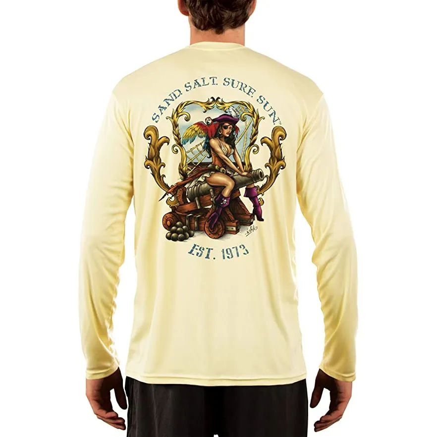 SAND.SALT.SURF.SUN. Pirate Girl Cannon Men's UPF 50  UV Sun Protection Performance Long Sleeve T-Shirt