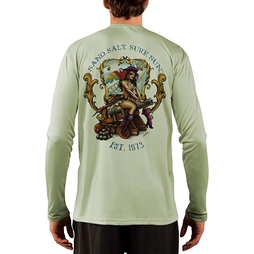 SAND.SALT.SURF.SUN. Pirate Girl Cannon Men's UPF 50  UV Sun Protection Performance Long Sleeve T-Shirt