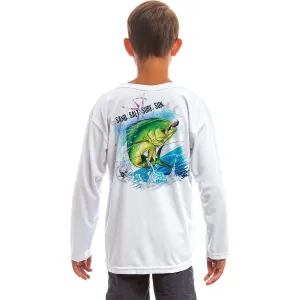 SAND.SALT.SURF.SUN. Saltwater Fish Dorado Youth UPF 50  UV Sun Protection Performance Long Sleeve T-Shirt