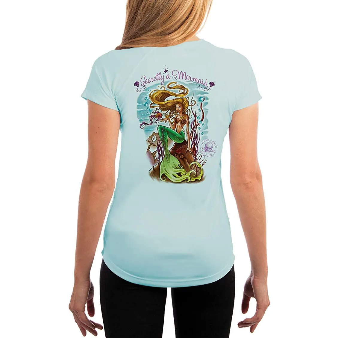 SAND.SALT.SURF.SUN. Secretly A Mermaid Women's UPF 50  UV Sun Protection Performance Short Sleeve T-Shirt
