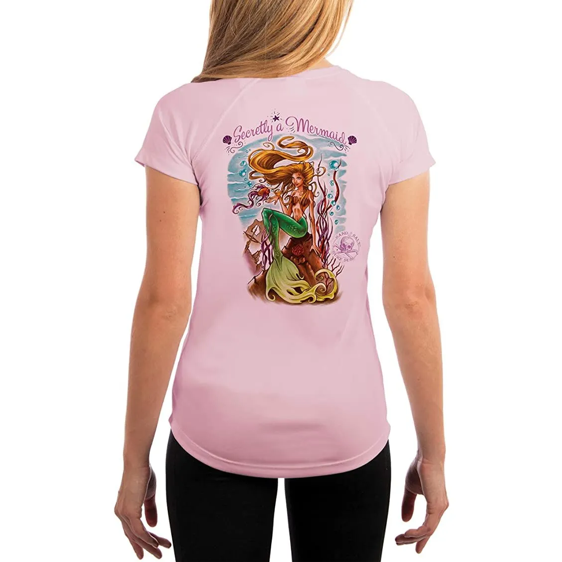SAND.SALT.SURF.SUN. Secretly A Mermaid Women's UPF 50  UV Sun Protection Performance Short Sleeve T-Shirt