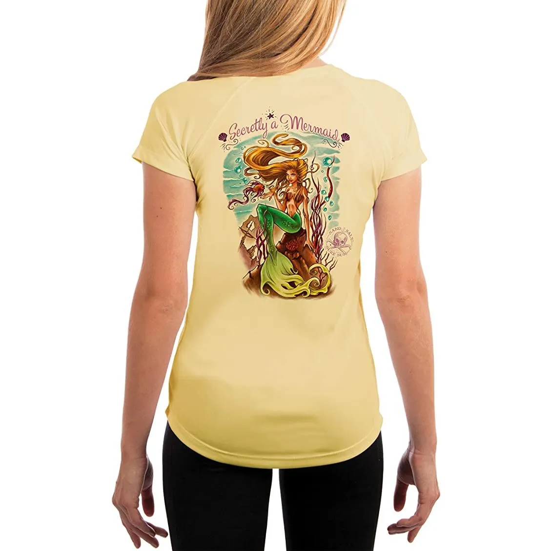 SAND.SALT.SURF.SUN. Secretly A Mermaid Women's UPF 50  UV Sun Protection Performance Short Sleeve T-Shirt