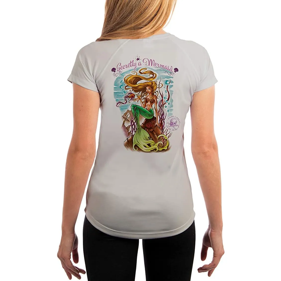 SAND.SALT.SURF.SUN. Secretly A Mermaid Women's UPF 50  UV Sun Protection Performance Short Sleeve T-Shirt