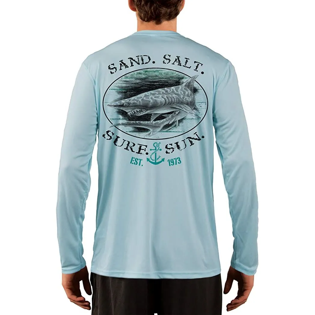 SAND.SALT.SURF.SUN. Shark Men's UPF 50  UV Sun Protection Performance Long Sleeve T-Shirt