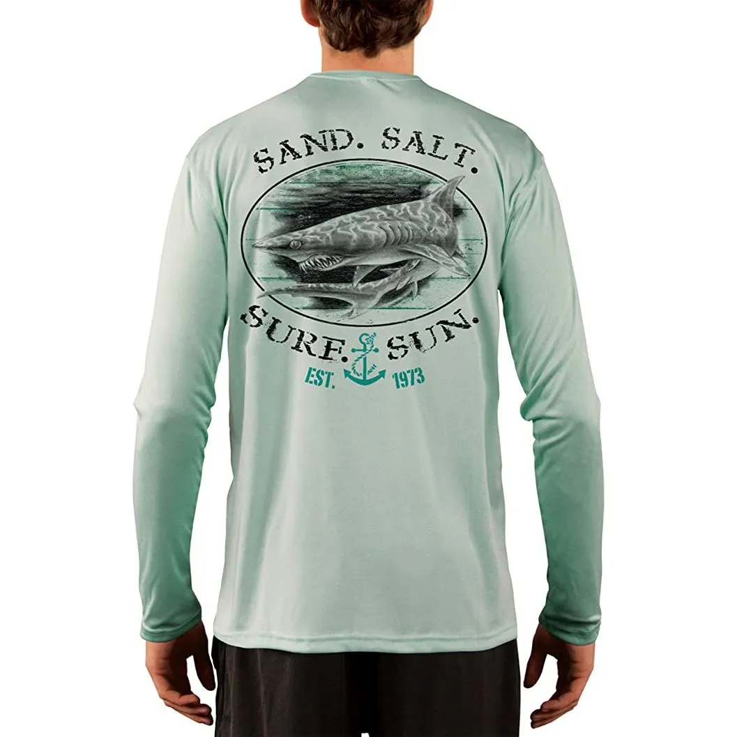 SAND.SALT.SURF.SUN. Shark Men's UPF 50  UV Sun Protection Performance Long Sleeve T-Shirt