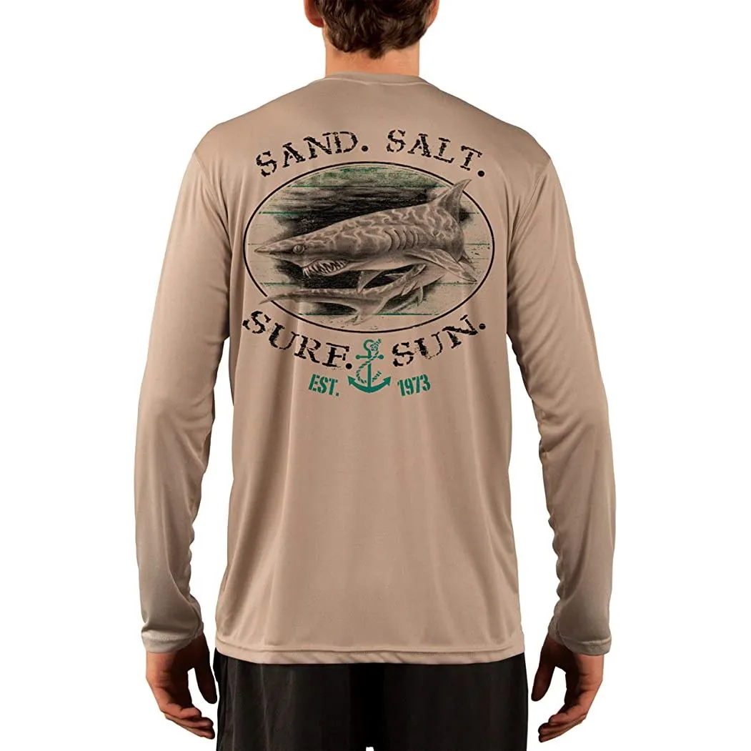 SAND.SALT.SURF.SUN. Shark Men's UPF 50  UV Sun Protection Performance Long Sleeve T-Shirt
