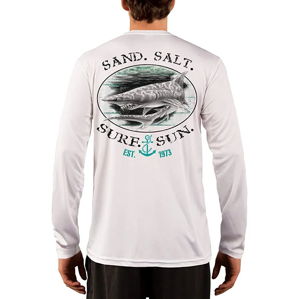 SAND.SALT.SURF.SUN. Shark Men's UPF 50  UV Sun Protection Performance Long Sleeve T-Shirt