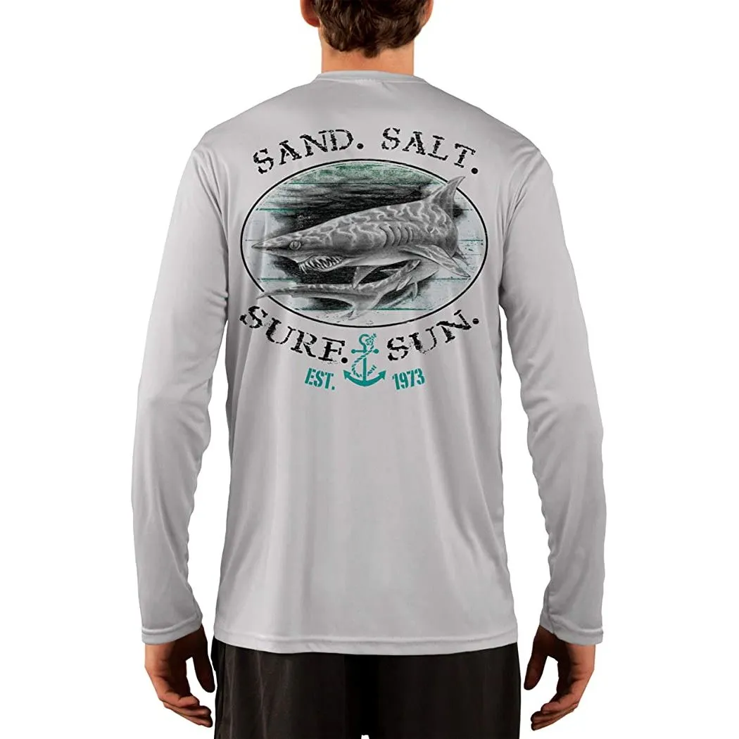 SAND.SALT.SURF.SUN. Shark Men's UPF 50  UV Sun Protection Performance Long Sleeve T-Shirt